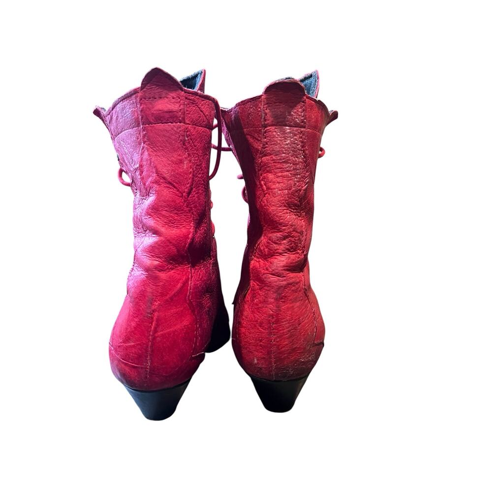Vintage Witchy Red Leather Lace-Up Kiltie Roper Boots – Western Cowgirl Style 8 - Picture 9 of 12